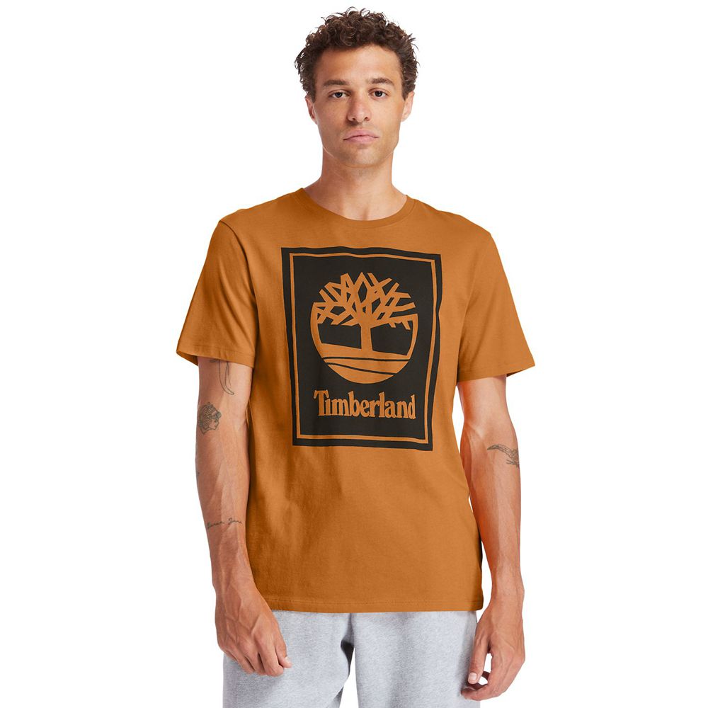 Timberland Mens T-Shirts Short-Sleeve Logo - Brown/Black - India ZG6791345